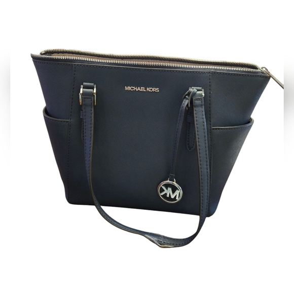 Michael Kors Navy Blue Charlotte Larget Zip Tote - Picture 1 of 9